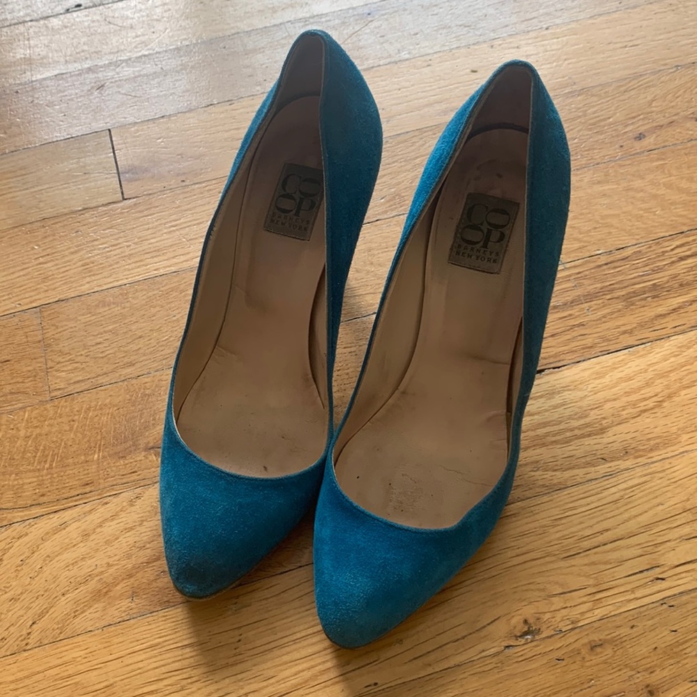 Barney’s Co Op Turquoise Suede High Heels size 6